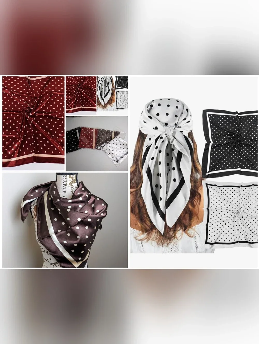 4pc Square Satin Polka Dot Scarf 35